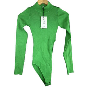 Atoir Home Run Bodysuit Womens 4 Kelly Green Rib Knit Asymmetrical High Cut